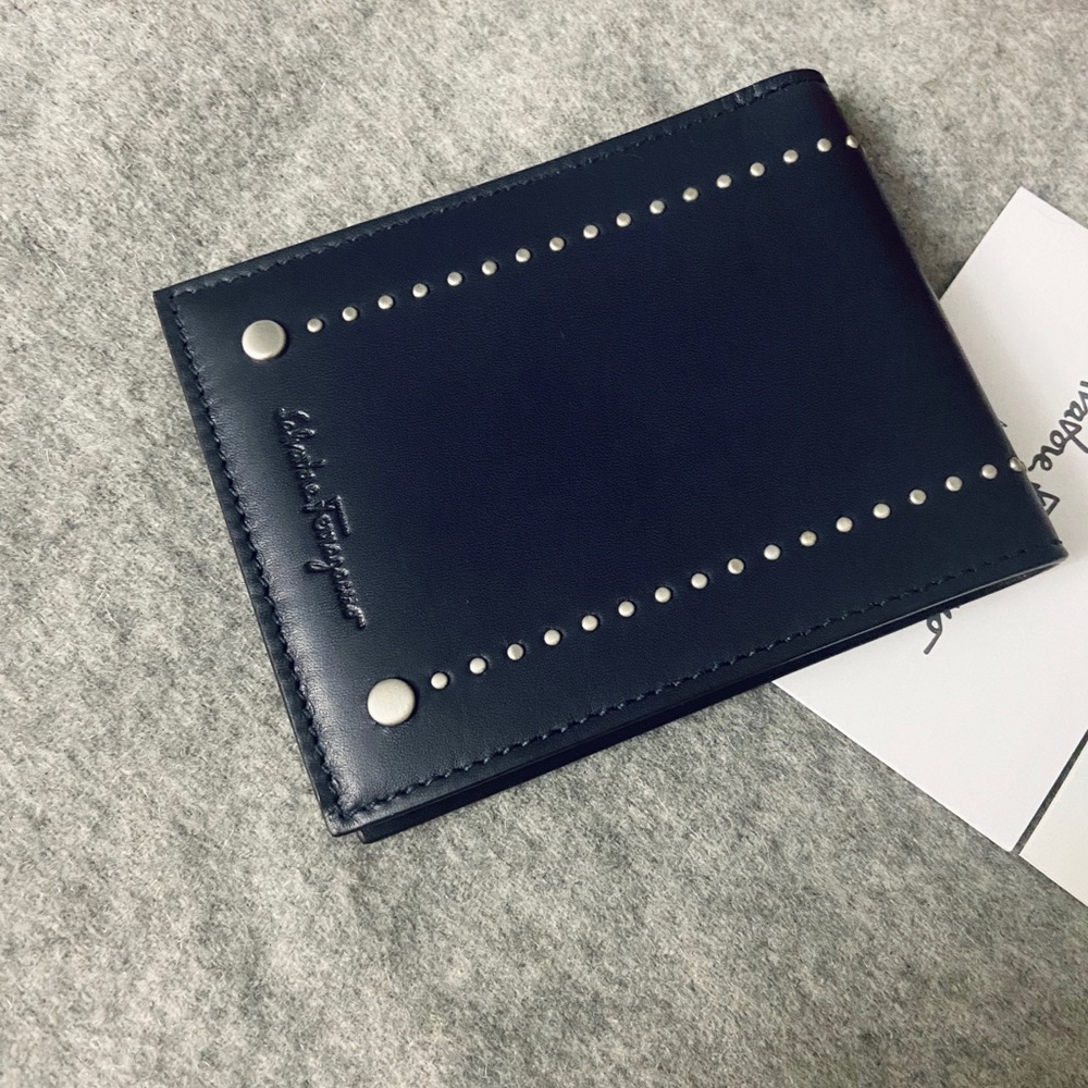 SOLD NWT Ferragamo Bifold Wallet Leather studded - Picture 2 of 8